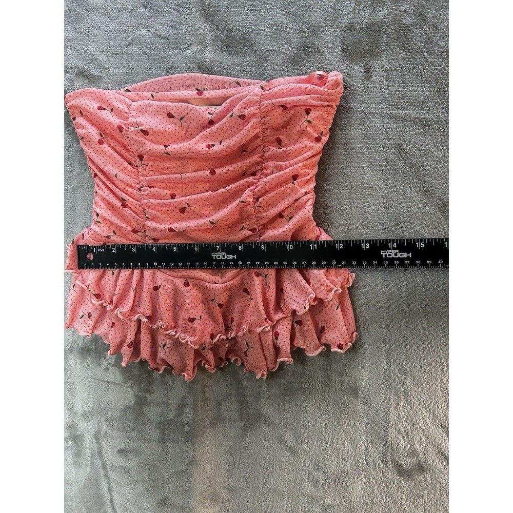 Kimchi Blue Urban Outfitters Pink Floral Mesh Ruched Strapless Peplum Tube Top M - Picture 4 of 6